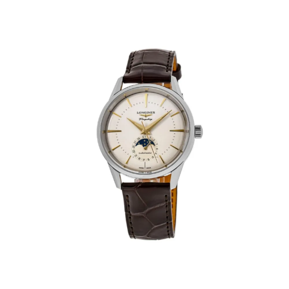Longines Flagship Heritage Moonphase Automatic Silver Dial Leather Men's Watch L4.815.4.78.2