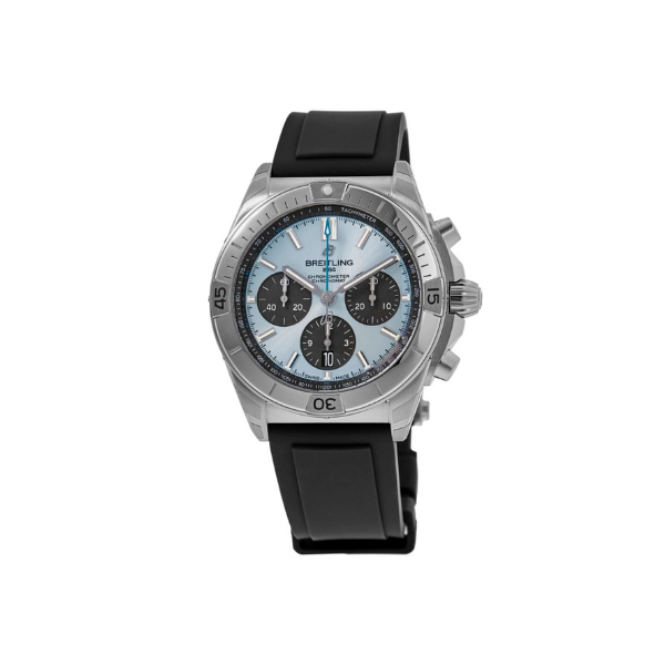 Breitling Chronomat B01 42 Chronograph Blue Dial Platinum Bezel Strap Men's Watch PB0134101C1S1