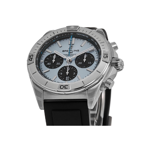 Breitling Chronomat B01 42 Chronograph Blue Dial Platinum Bezel Strap Men's Watch PB0134101C1S1