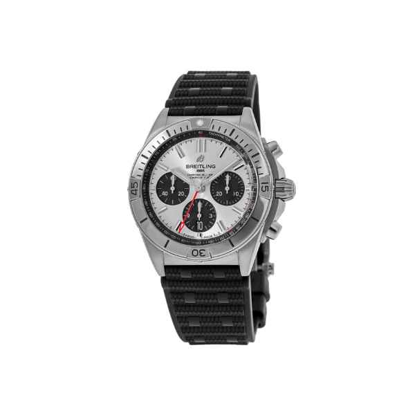 Breitling Chronomat B01 42 Chronograph Silver Dial Black Strap Men's Watch AB0134101G1S2
