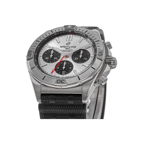 Breitling Chronomat B01 42 Chronograph Silver Dial Black Strap Men's Watch AB0134101G1S2