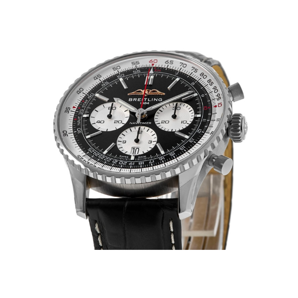 Breitling Navitimer B01 Chronograph 41 Black Dial Leather Strap Men's Watch AB0139211B1P1
