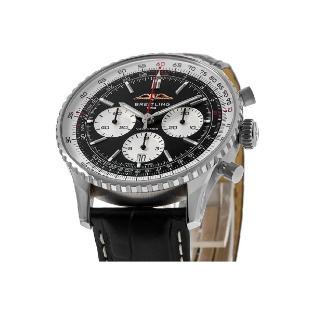 Breitling Navitimer B01 Chronograph 41 Black Dial Leather Strap Men's Watch AB0139211B1P1