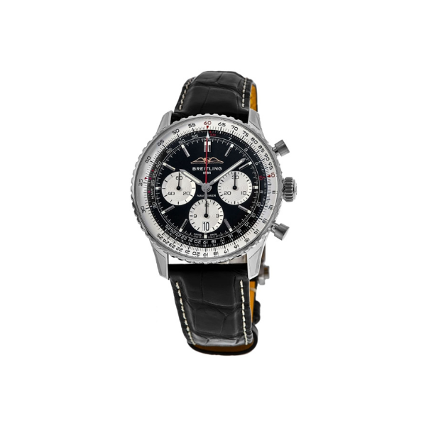Breitling Navitimer B01 Chronograph 41 Black Dial Leather Strap Men's Watch AB0139211B1P1