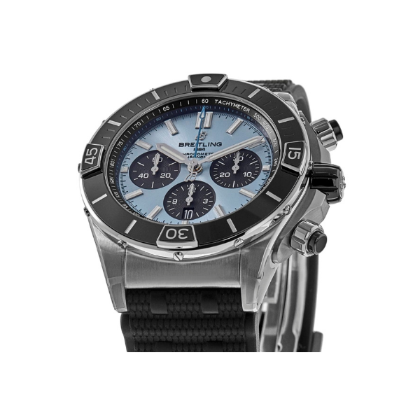 Breitling Super Chronomat B01 44 Chronograph Blue Dial Black Strap Men's Watch PB0136251C1S1