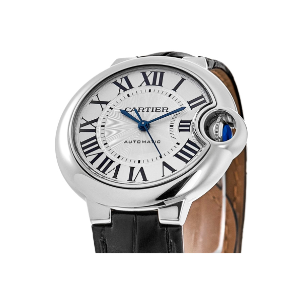 Cartier Ballon Bleu 33mm Silver Dial Leather Strap Women's Watch WSBB0030
