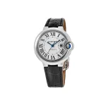 Cartier Ballon Bleu 33mm Silver Dial Leather Strap Women's Watch WSBB0030