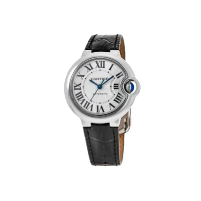 Cartier Ballon Bleu 33mm Silver Dial Leather Strap Women's Watch WSBB0030 01