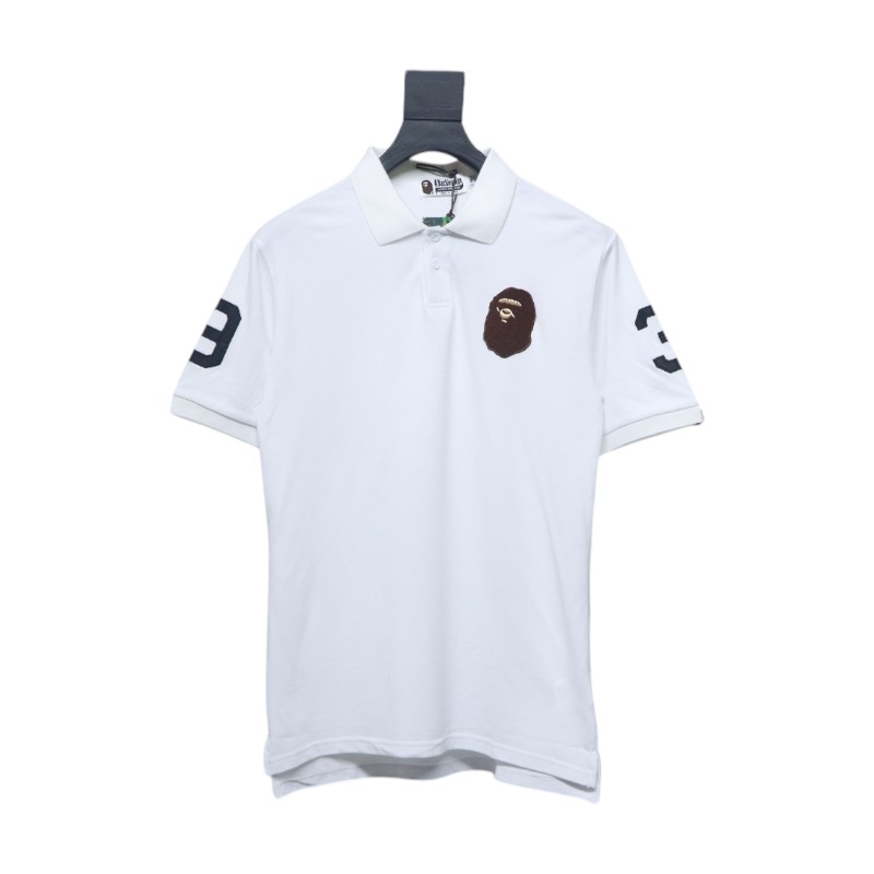 BAPE Letter Ape Head Short-Sleeved Polo Shirt White