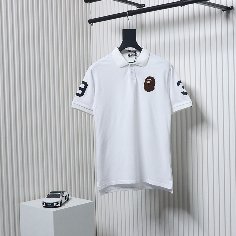 BAPE Letter Ape Head Short-Sleeved Polo Shirt White