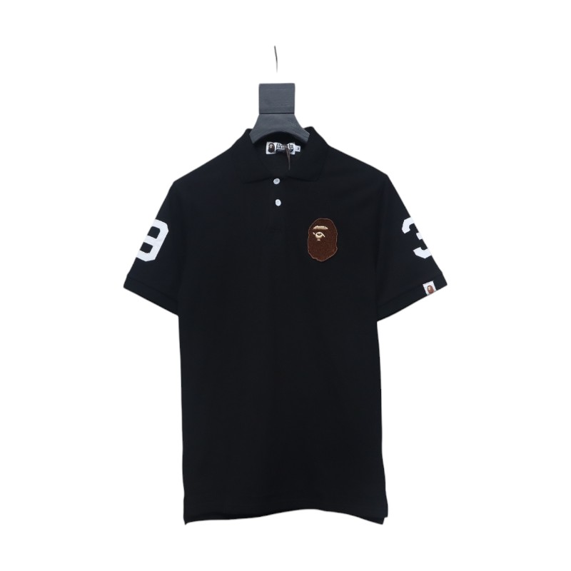 BAPE Letter Ape Head Short-Sleeved Polo Shirt Black