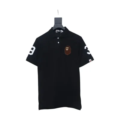 BAPE Letter Ape Head Short-Sleeved Polo Shirt Black 01