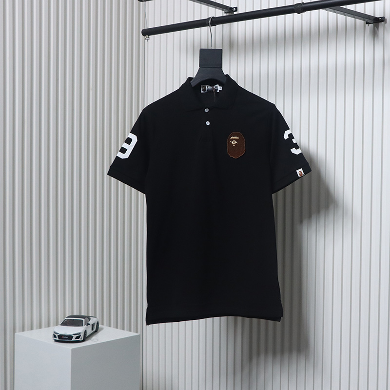 BAPE Letter Ape Head Short-Sleeved Polo Shirt Black