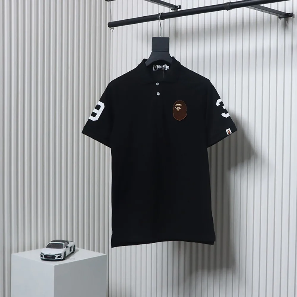 BAPE Letter Ape Head Short-Sleeved Polo Shirt Black