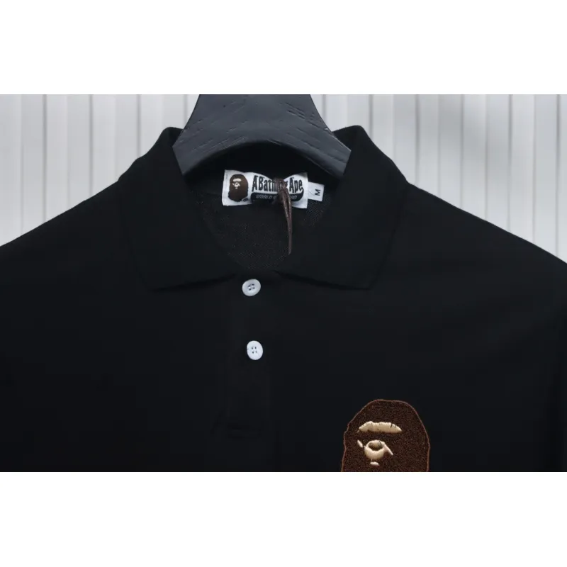 BAPE Letter Ape Head Short-Sleeved Polo Shirt Black