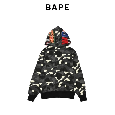 BAPE Luminous Camouflage Double Hooded Hoodie Black 02