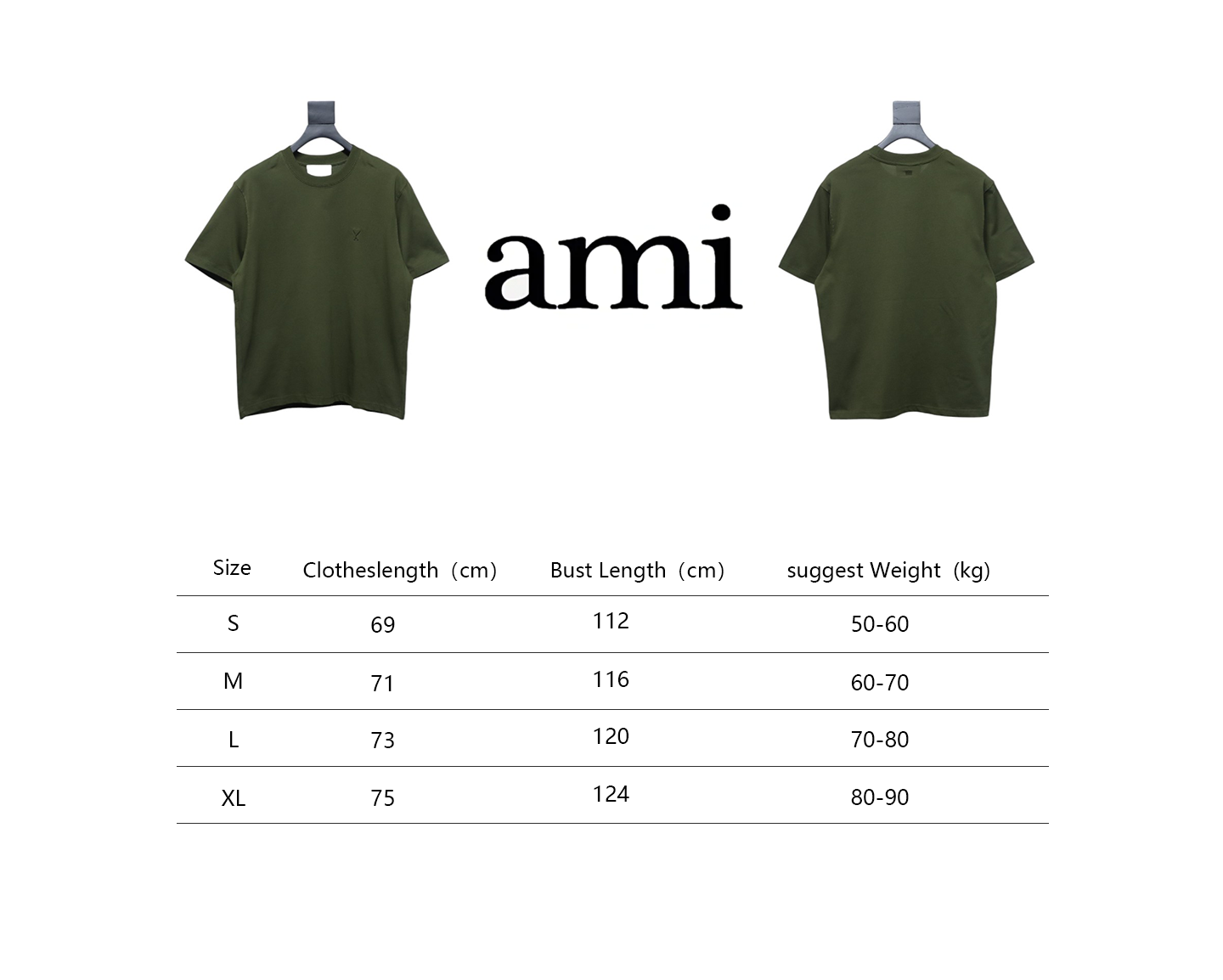 Ami Paris 25SS Embroidered Heart Short Sleeve T-shirt Army Green