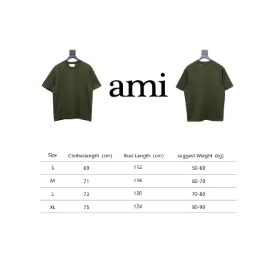Ami Paris 25SS Embroidered Heart Short Sleeve T-shirt Army Green 02