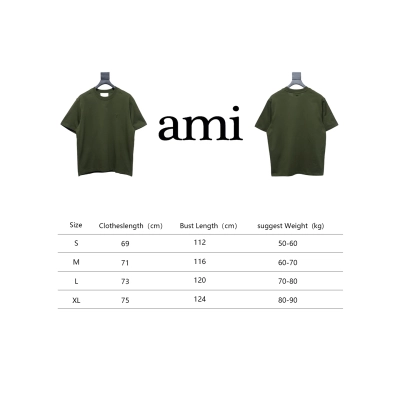 Ami Paris 25SS Embroidered Heart Short Sleeve T-shirt Army Green 02
