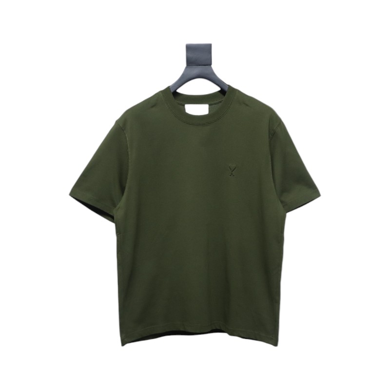 Ami Paris 25SS Embroidered Heart Short Sleeve T-shirt Army Green