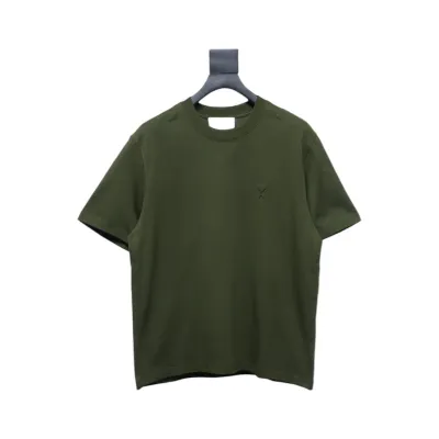 Ami Paris 25SS Embroidered Heart Short Sleeve T-shirt Army Green 01