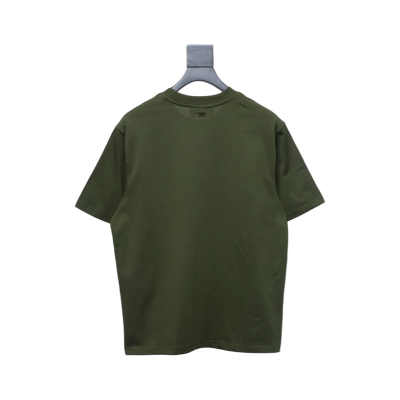 Ami Paris 25SS Embroidered Heart Short Sleeve T-shirt Army Green