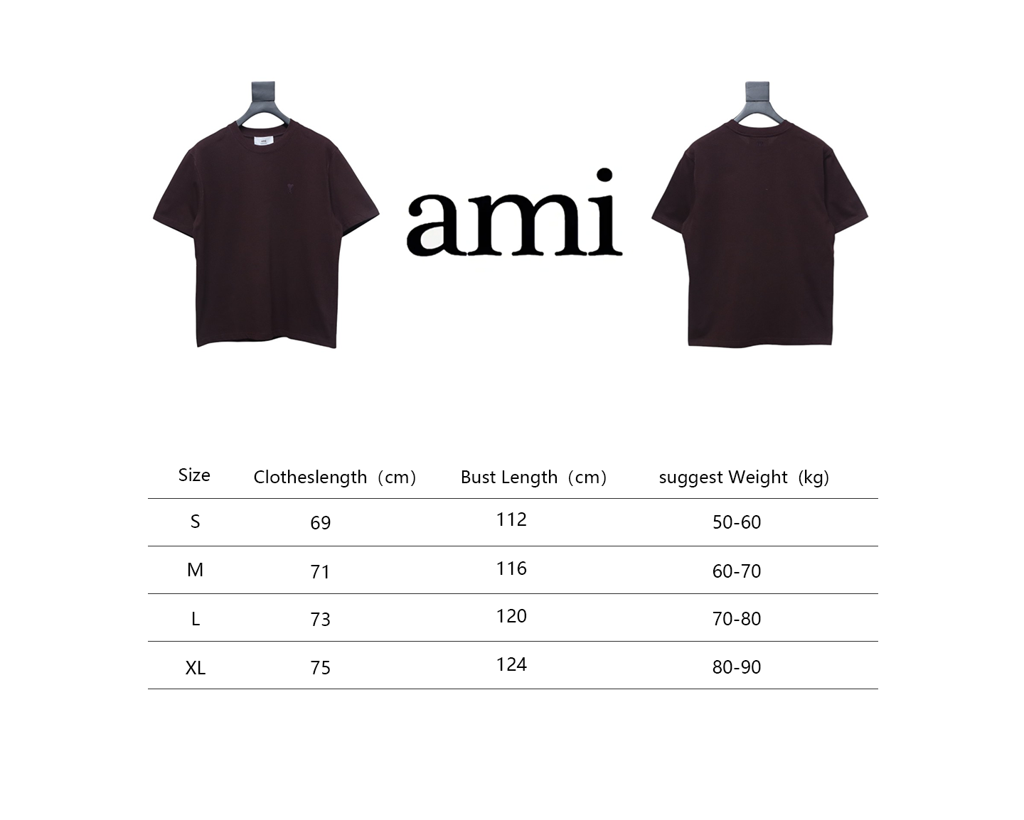 Ami Paris 25SS Embroidered Heart Short Sleeve T-shirt Brown