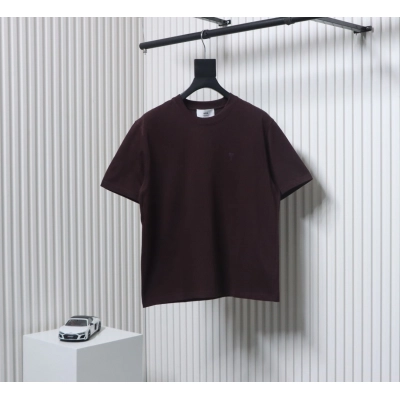 Ami Paris 25SS Embroidered Heart Short Sleeve T-shirt Brown 01