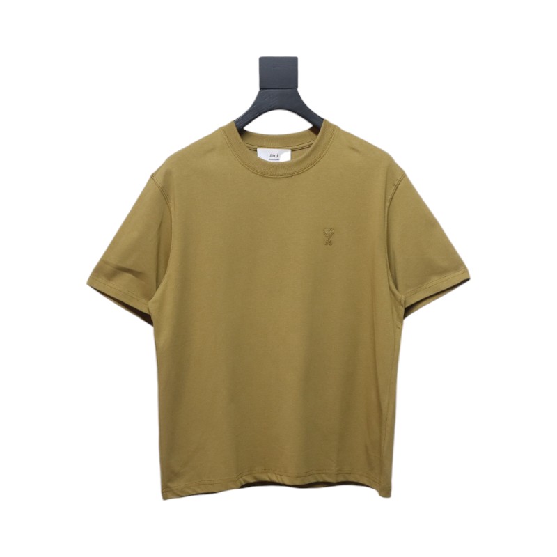 Ami Paris 25SS Embroidered Heart Short Sleeve T-shirt Khaki