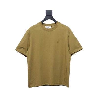 Ami Paris 25SS Embroidered Heart Short Sleeve T-shirt Khaki 01