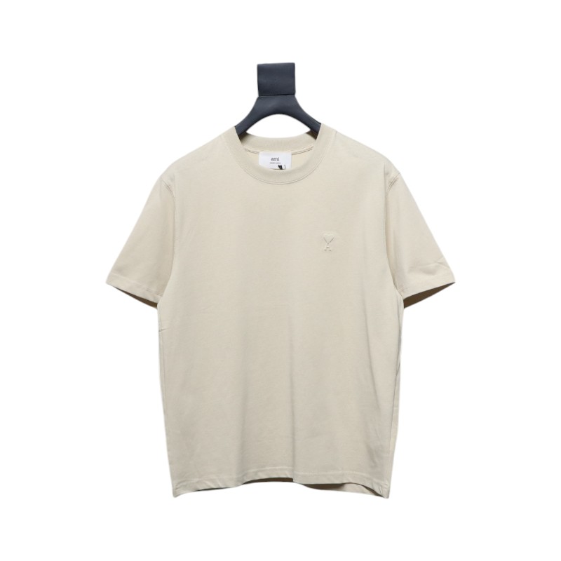 Ami Paris 25SS embroidered heart short-sleeved T-shirt Beige