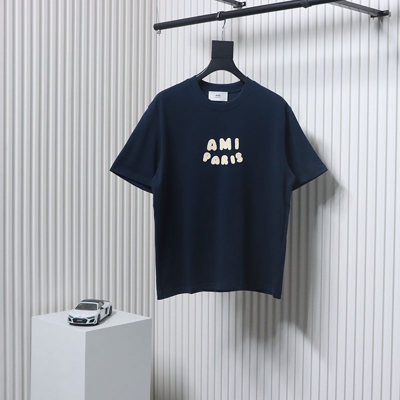 Ami Paris 25SS patch lettering short-sleeved T-shirt Navy blue