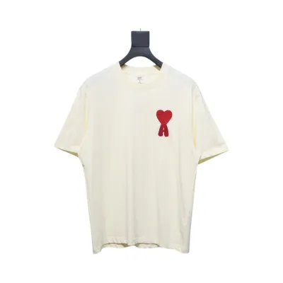 Ami Paris 25SS Towel Embroidery Heart Short Sleeve T-shirt Beige 01