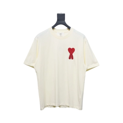 Ami Paris 25SS Towel Embroidery Heart Short Sleeve T-shirt Beige 01