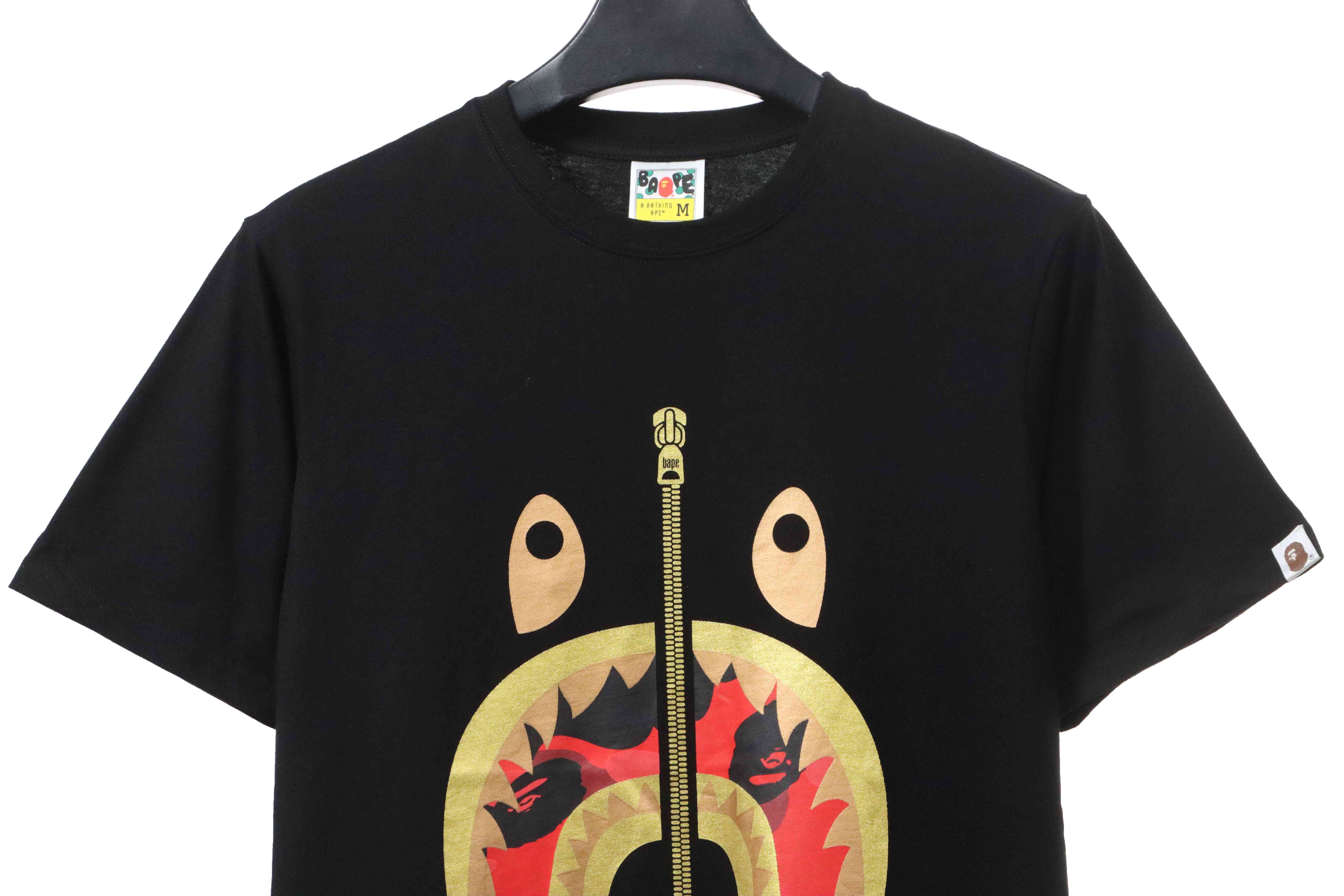 APE Camouflage Shark Mouth Zipper Short Sleeve Black and Red