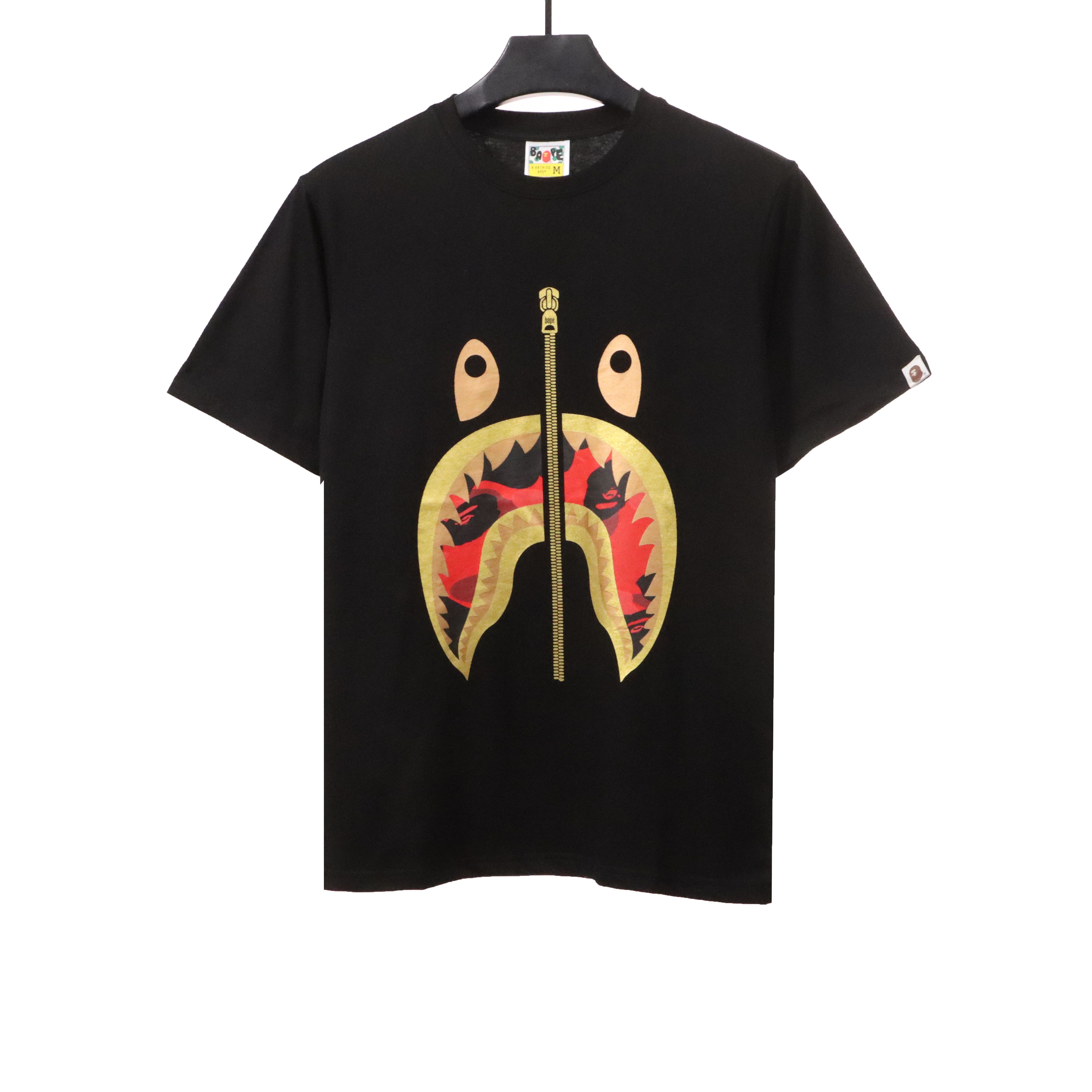 APE Camouflage Shark Mouth Zipper Short Sleeve Black and Red