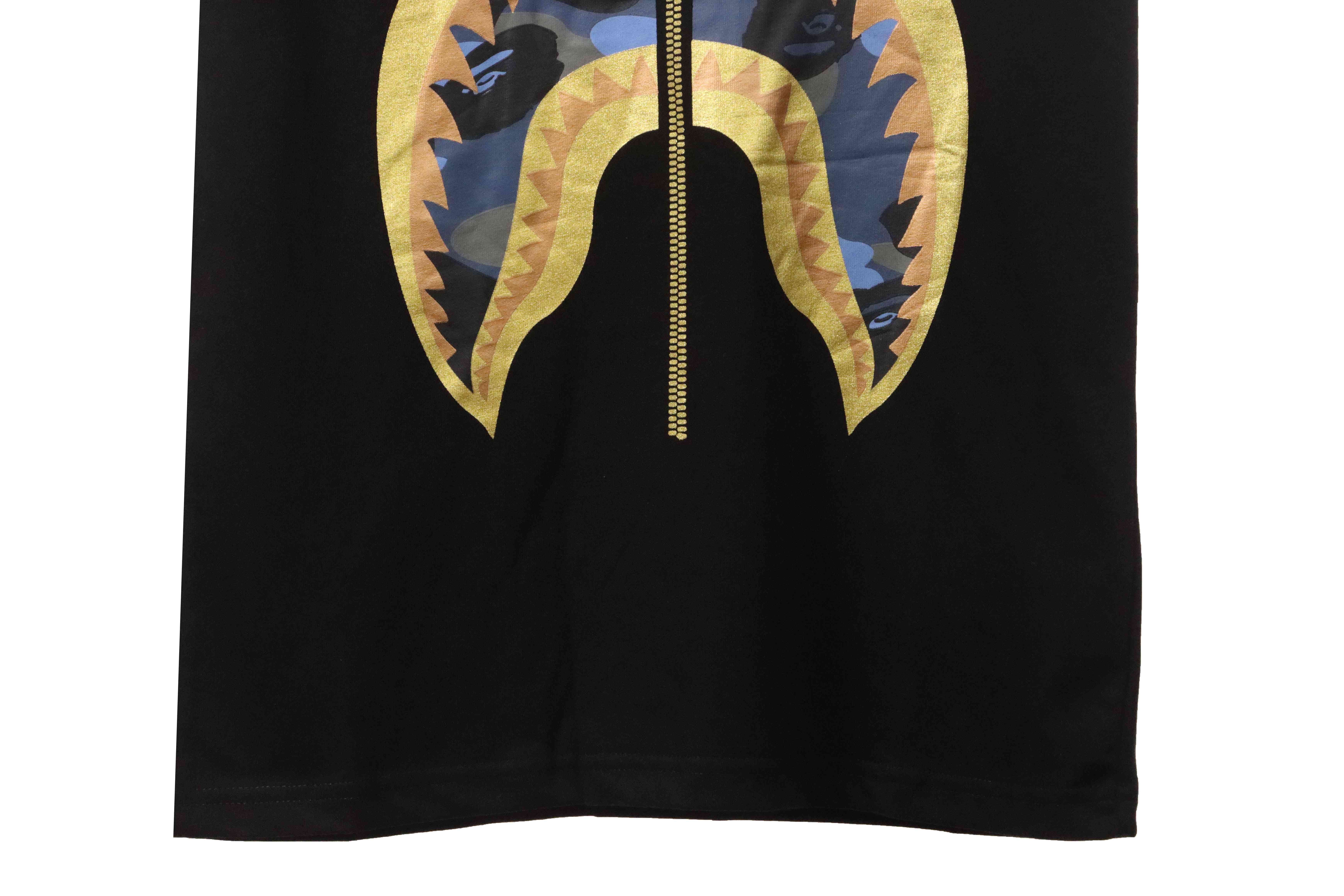 BAPE Camouflage Shark Mouth Zipper Short Sleeve Black and Blue