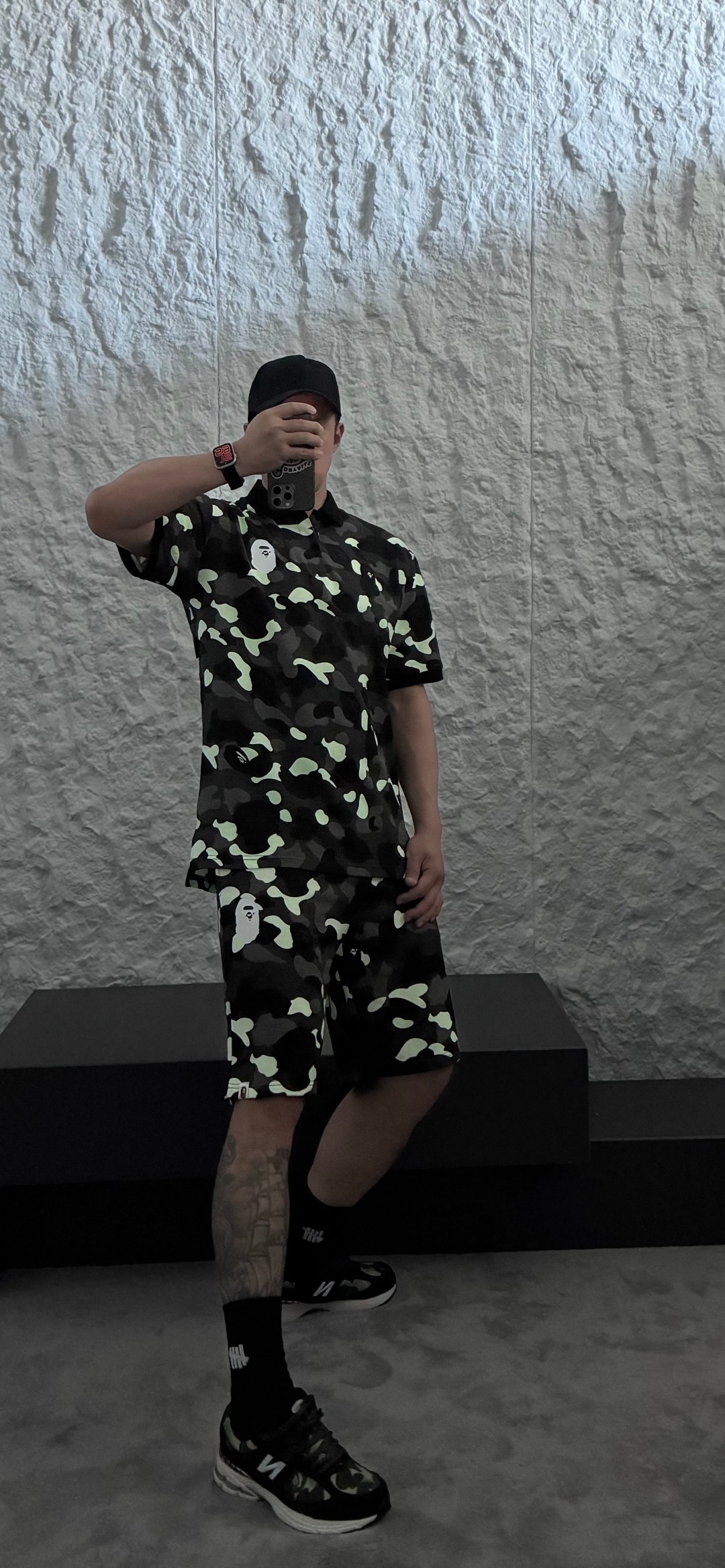 BAPE classic black and white camouflage shorts