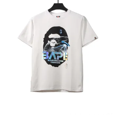 BAPE Moon UFO Laser Ape Head Short Sleeve White 01