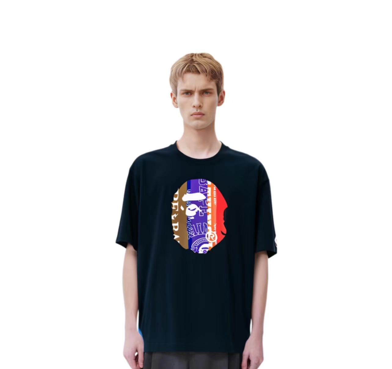 BAPE patchwork contrast ape head short-sleeved white