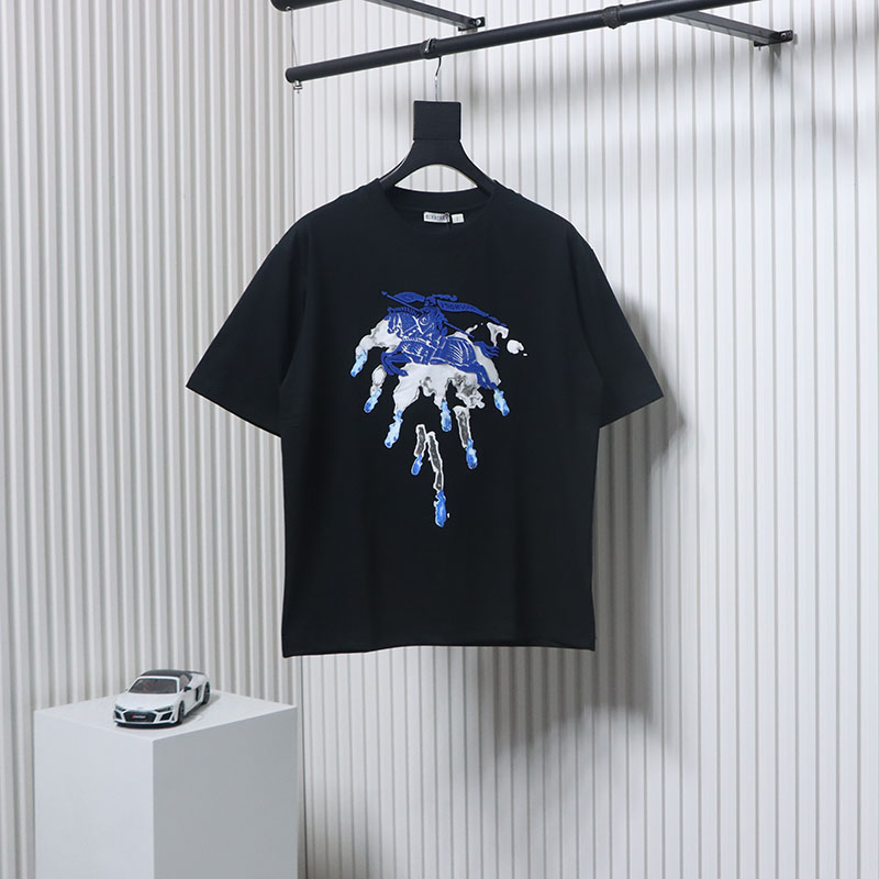 Burberry 25ss Warhorse Toothbrush Embroidery and Ink Splash Print Short Sleeve T-shirt Black