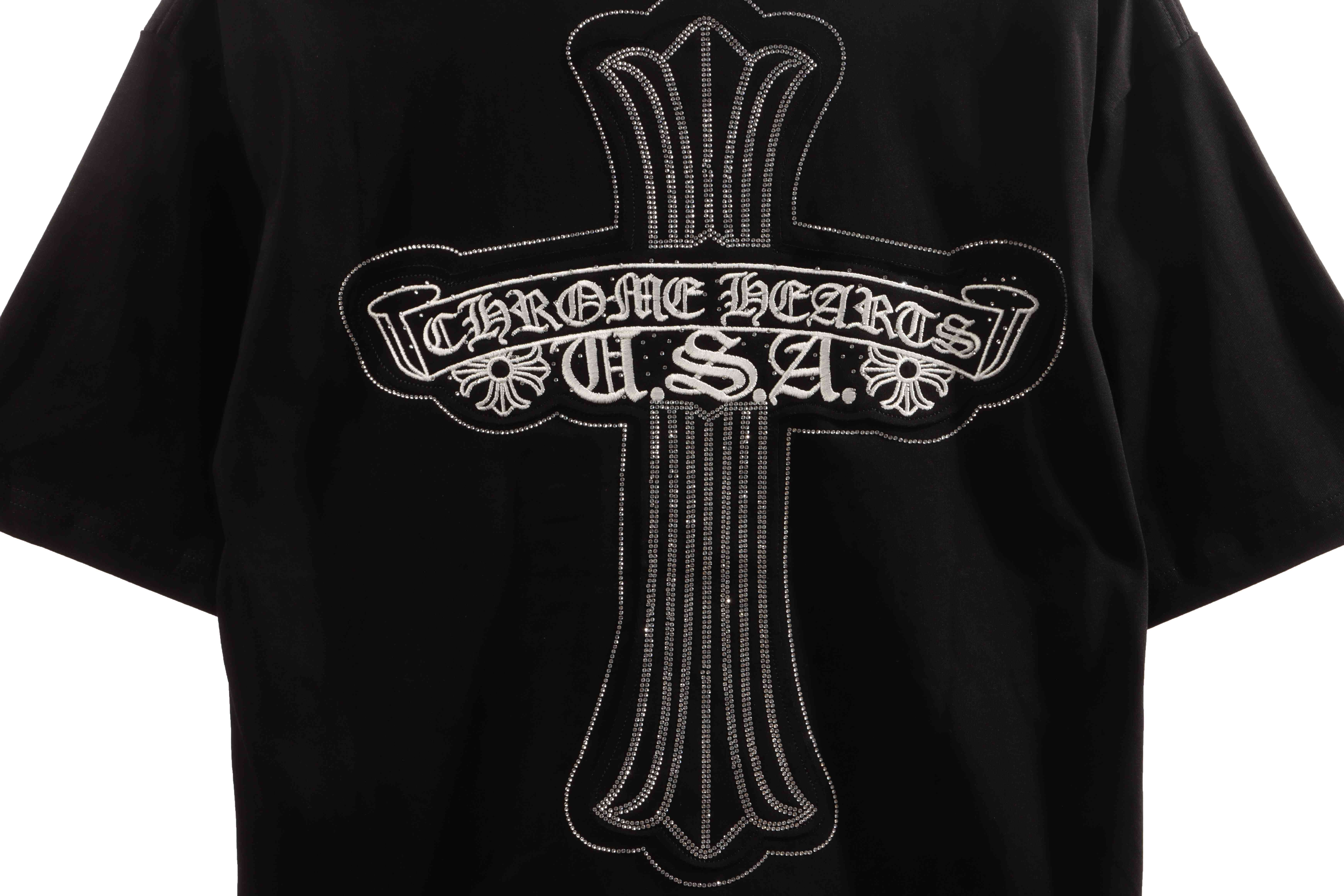 Chrome Heart Cross Sanskrit Scroll Diamond Short Sleeve Black