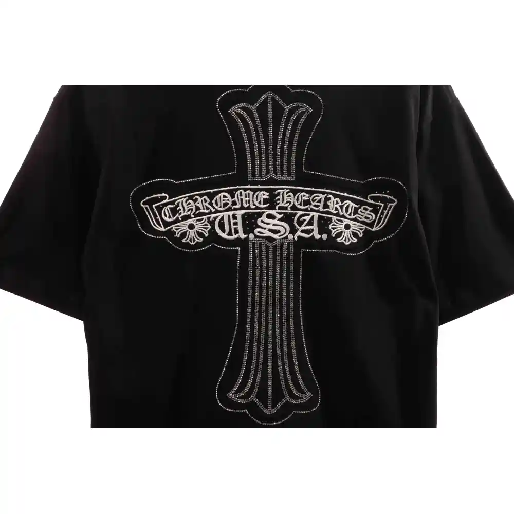 Chrome Heart Cross Sanskrit Scroll Diamond Short Sleeve Black