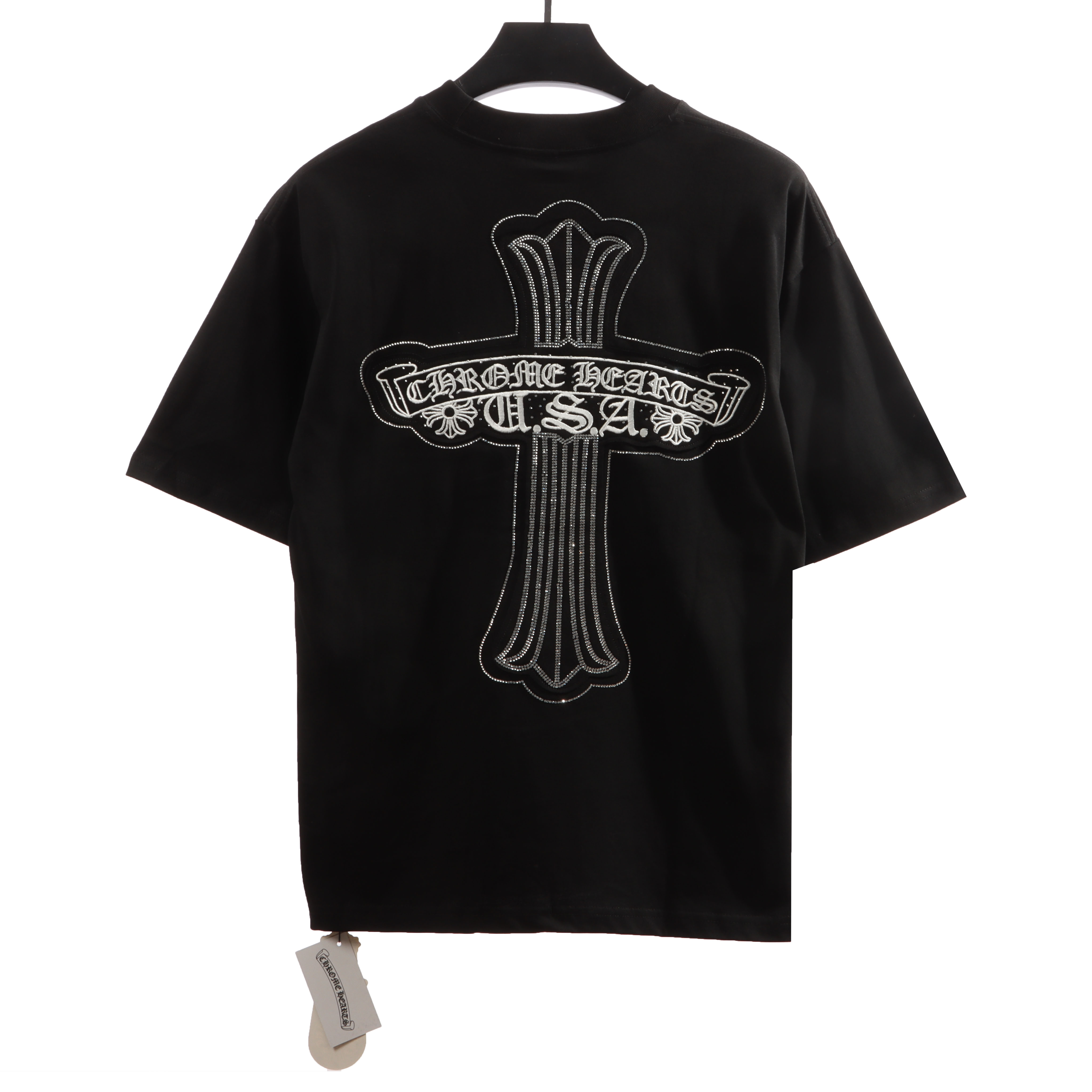 Chrome Heart Cross Sanskrit Scroll Diamond Short Sleeve Black