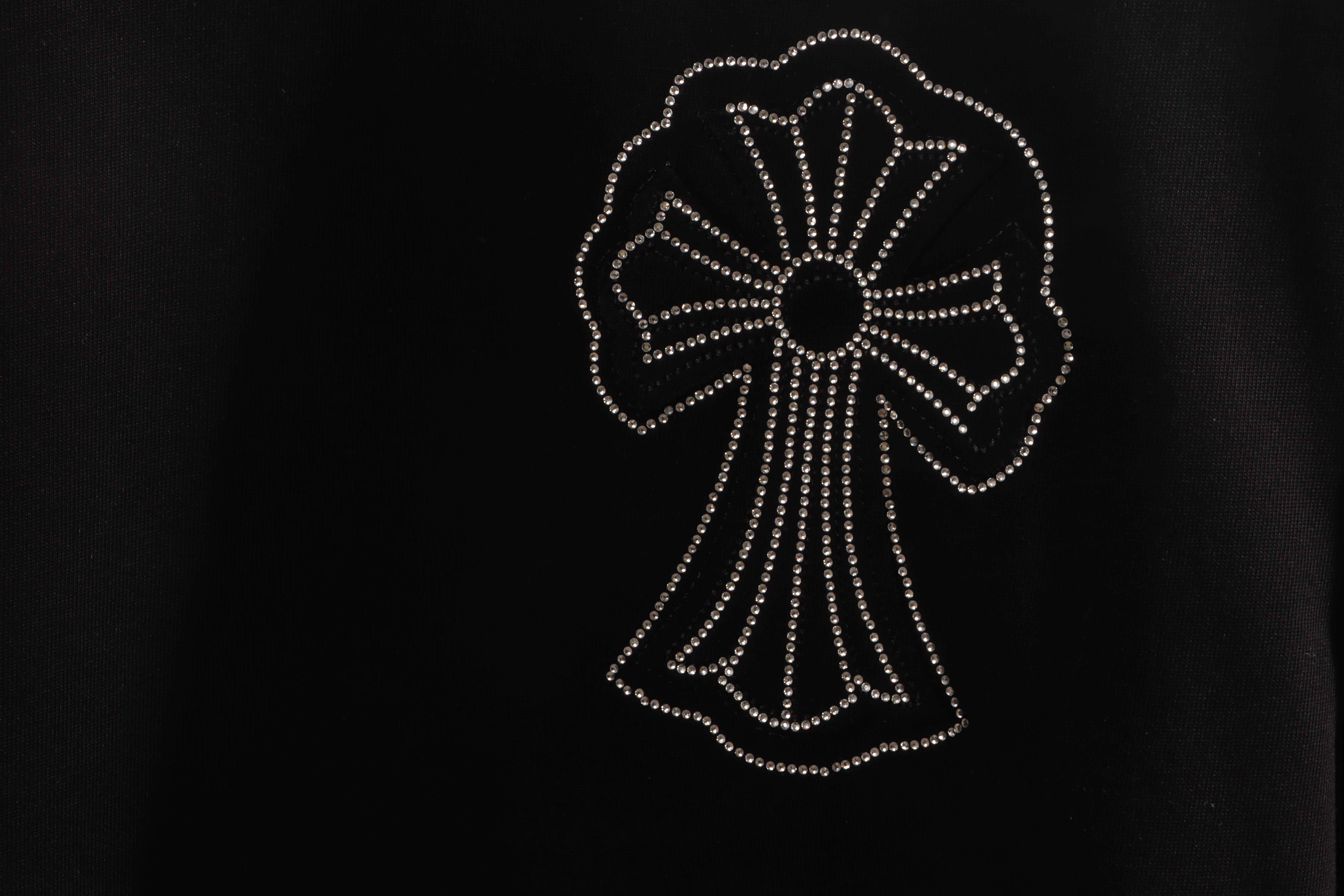 Chrome Heart Cross Sanskrit Scroll Diamond Short Sleeve Black