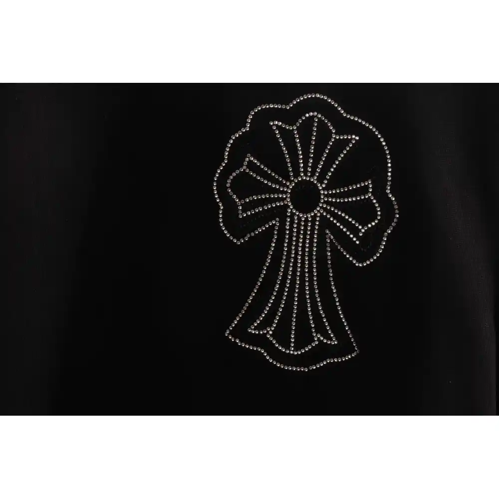 Chrome Heart Cross Sanskrit Scroll Diamond Short Sleeve Black