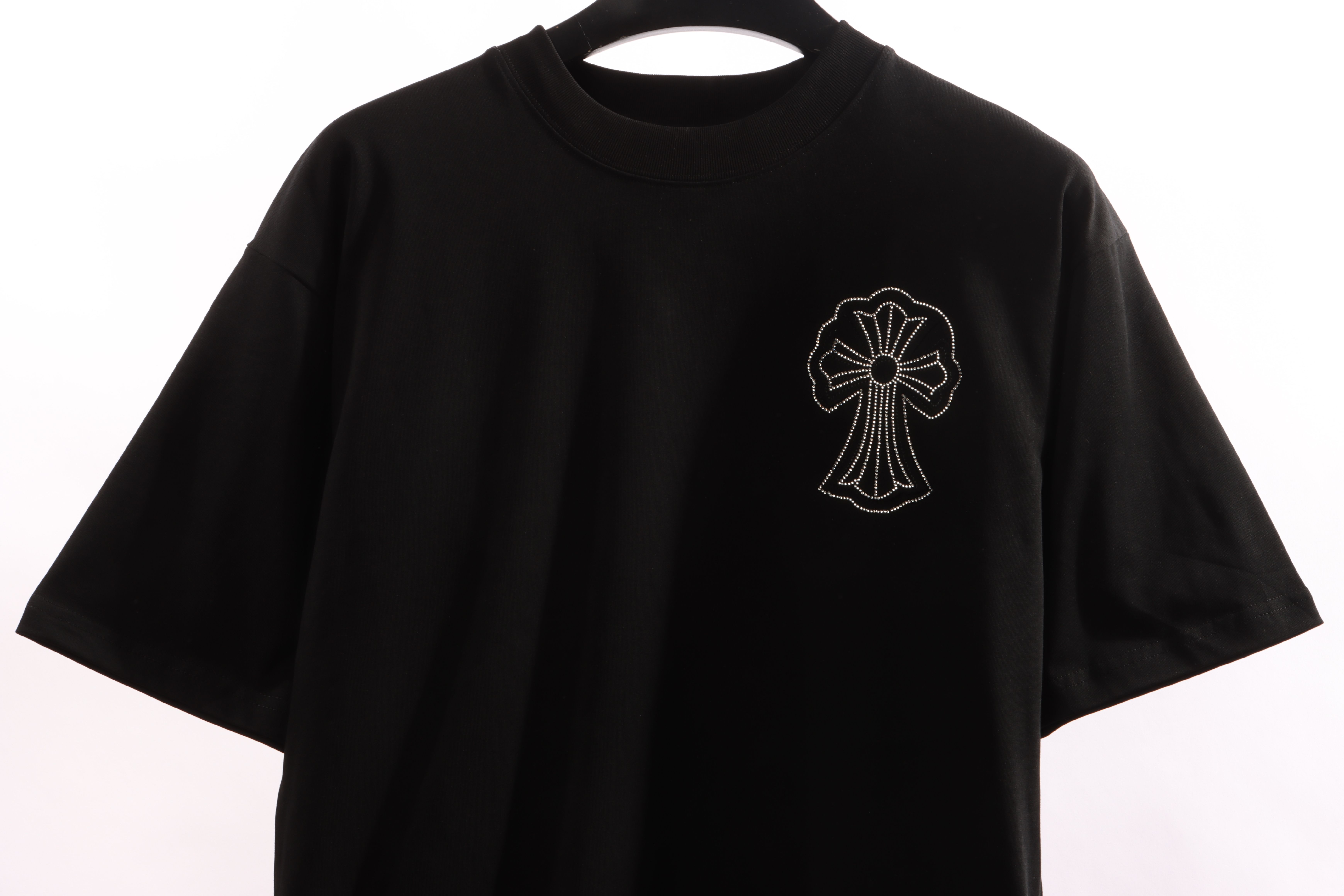 Chrome Heart Cross Sanskrit Scroll Diamond Short Sleeve Black
