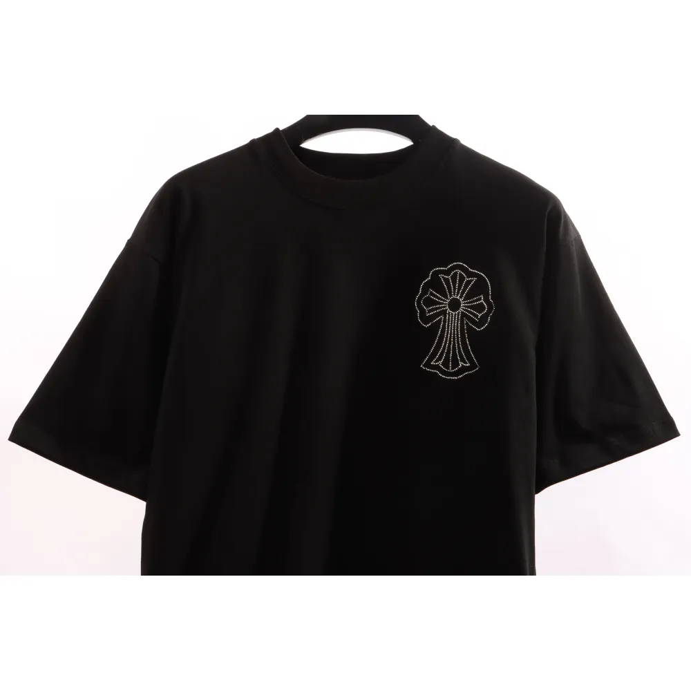 Chrome Heart Cross Sanskrit Scroll Diamond Short Sleeve Black