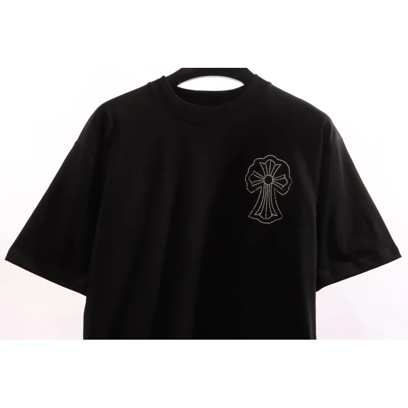 Chrome Heart Cross Sanskrit Scroll Diamond Short Sleeve Black