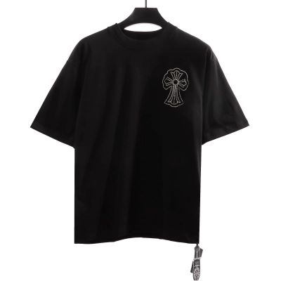Chrome Heart Cross Sanskrit Scroll Diamond Short Sleeve Black 01